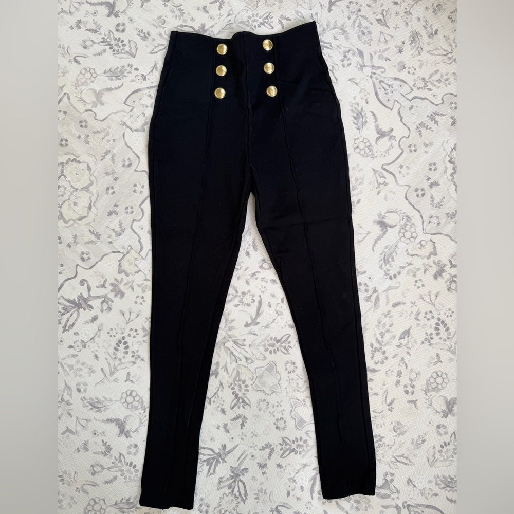 Zara Black High-Waisted Pants with Gold Buttons
